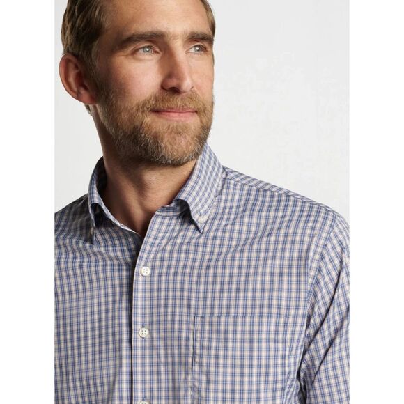 PETER MILLAR Shirt Mens Medium Blue Check Summer Comfort Prairie Performance - Picture 1 of 11